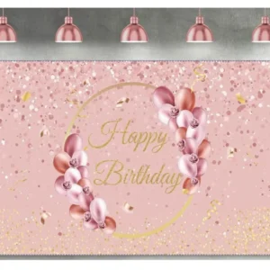 Toile de fond Happy birthday rose gold argent 210 X 150
