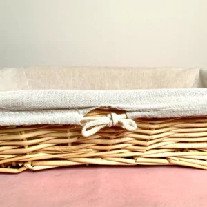 Corbeille à viennoiseries/pains grand modèle en tissu beige et osier rectangulaire