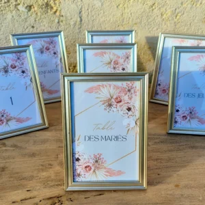 Numéros de table cadre doré 17,50 X 12 cm