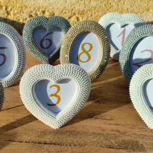 Numéros de table de 1 à 9 dorés/blancs/pailletés