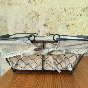 Panier à pain ou viennoiseries grillagé tissu beige rectangle