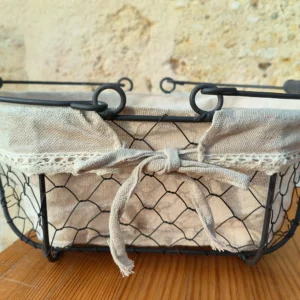 Panier à pain ou viennoiseries grillagé tissu beige ovale