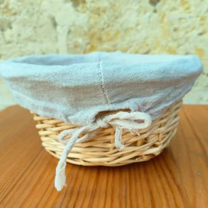 Corbeille à pain en osier en tissu beige ronde 17,50 X 8 cm